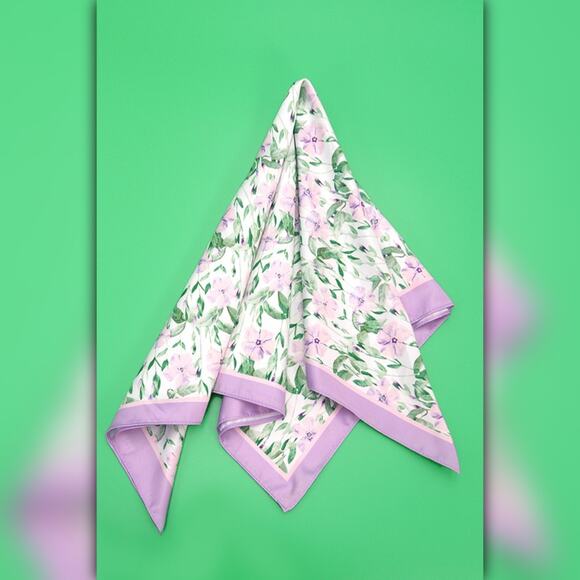 A218-L • Lavender Leafy Bloom Silky Bandana Scarf - Picture 1 of 3